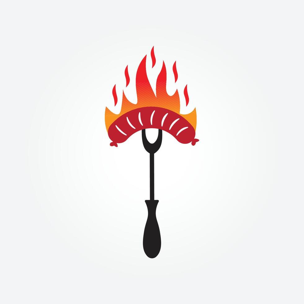 Smoked sausage barbecue, grill, logo vector illustration design
