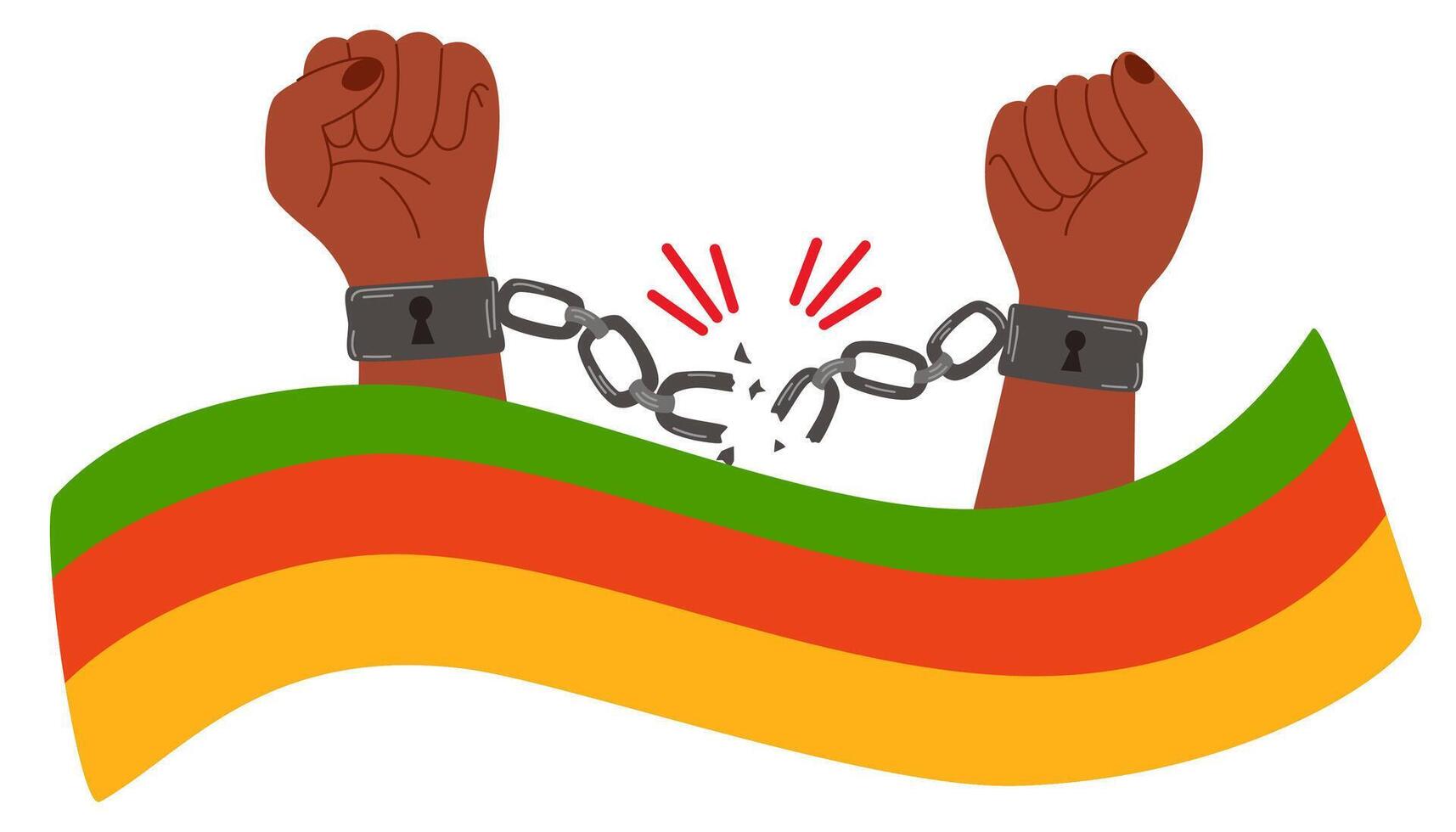 Black History Month. Hands in shackles breaking chains. African American History. Celebrated annual. Poster, card, banner, background. Vector illustration
