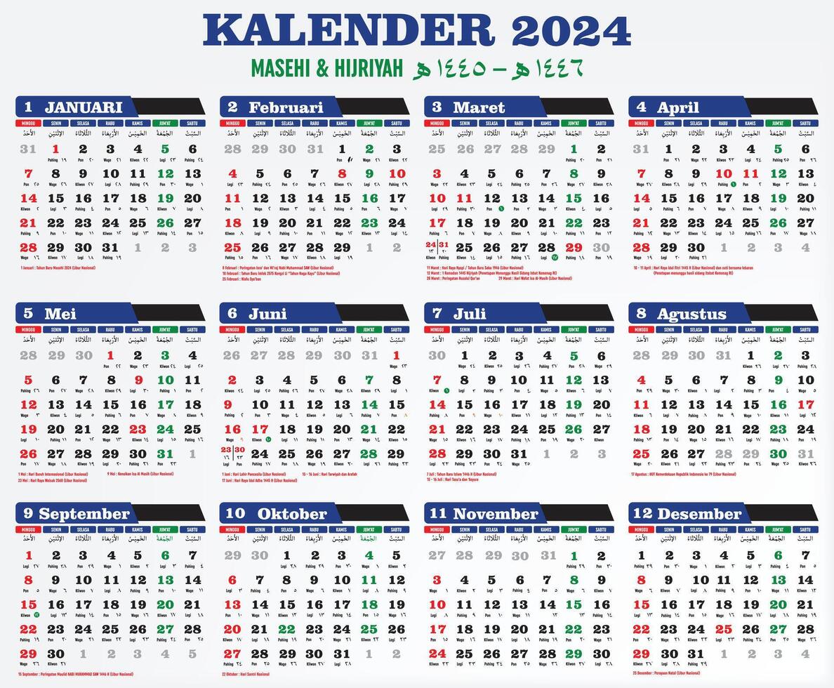 2024 Hijri Calendar Template vector design on white background 37153191