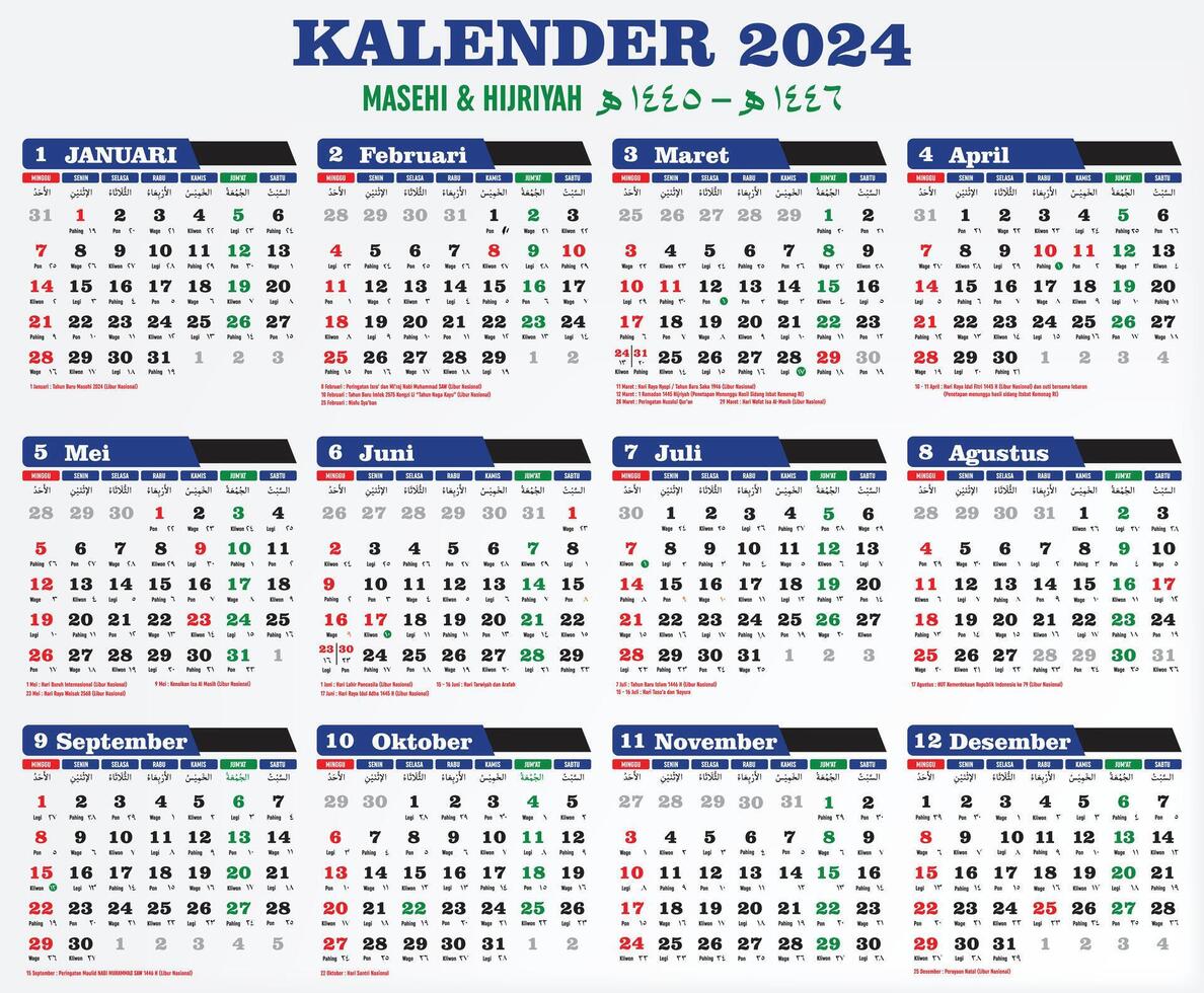 2024 Hijri Calendar Template vector design on white background