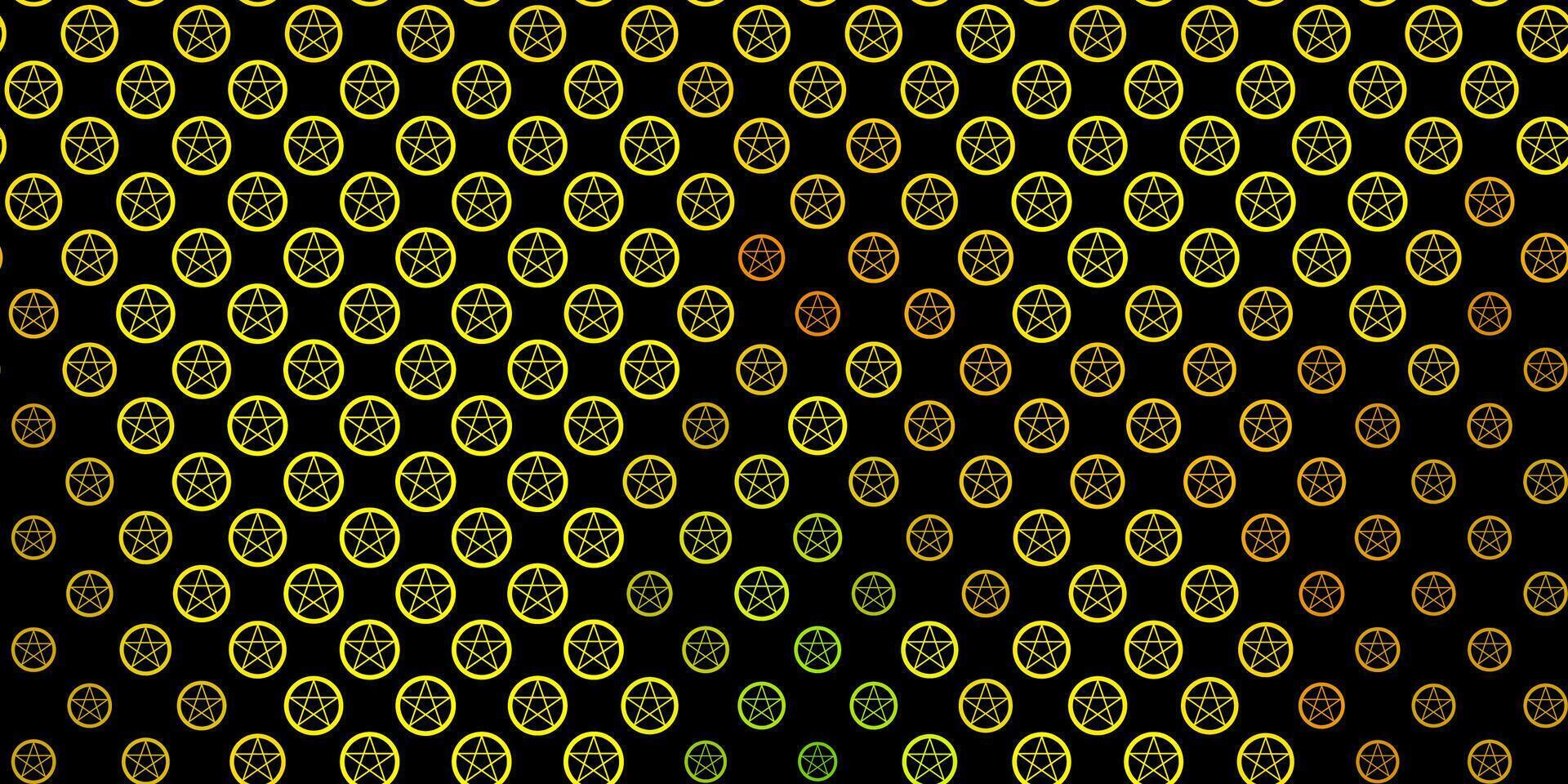textura de vector verde oscuro, amarillo con símbolos religiosos.