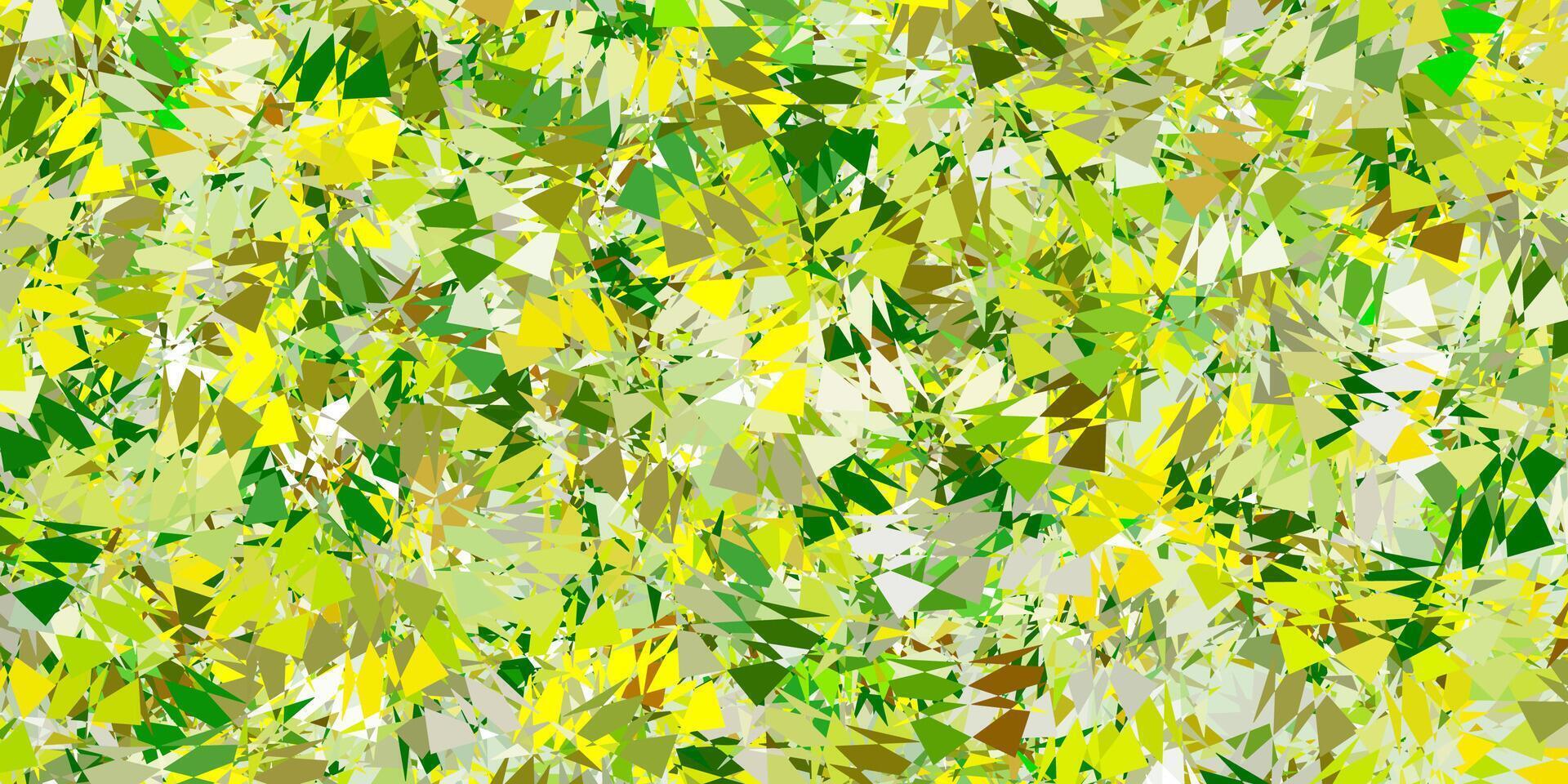 textura de vector verde claro, amarillo con triángulos al azar.