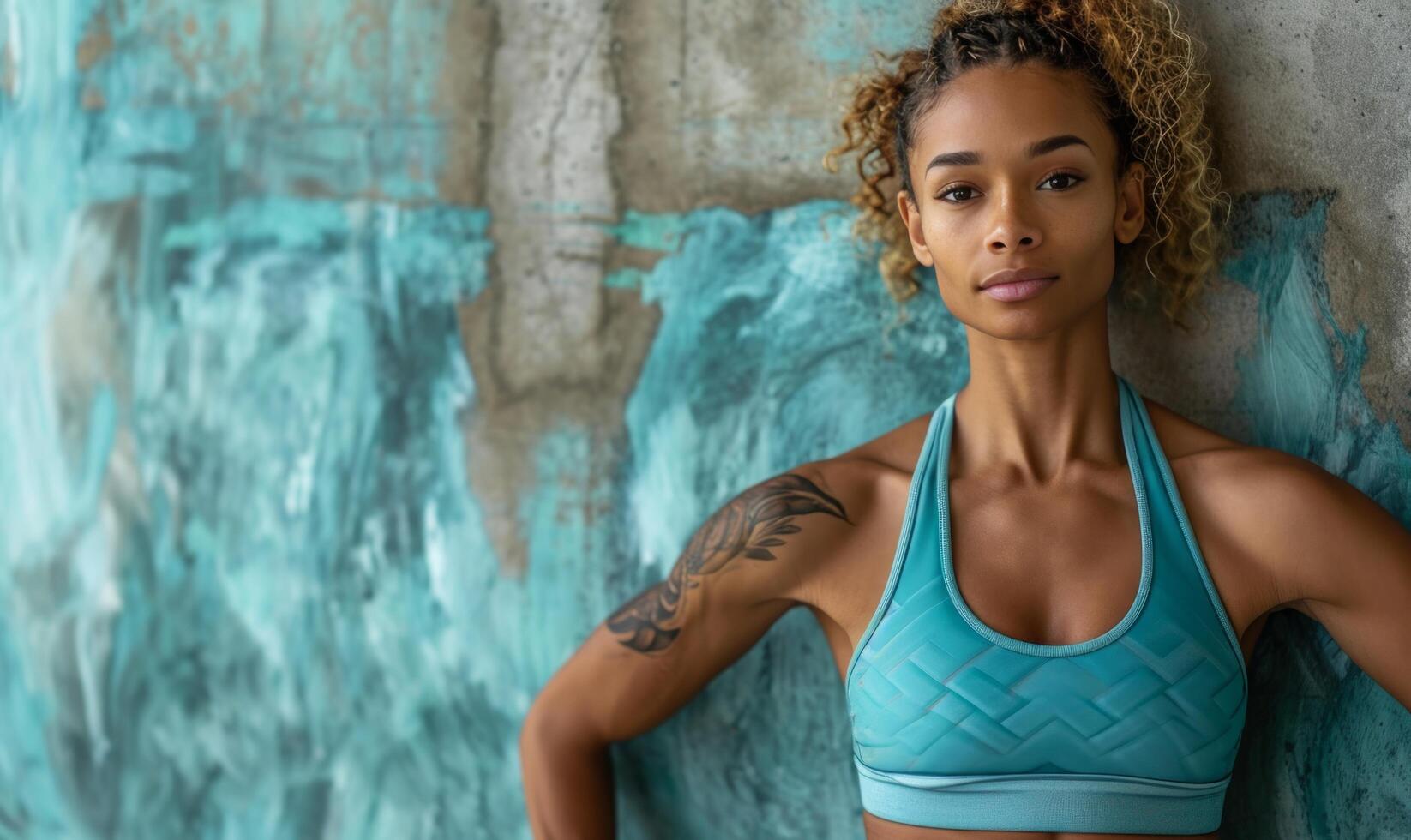 AI generated a fitness instructor posing with her beautiful tucked body photo