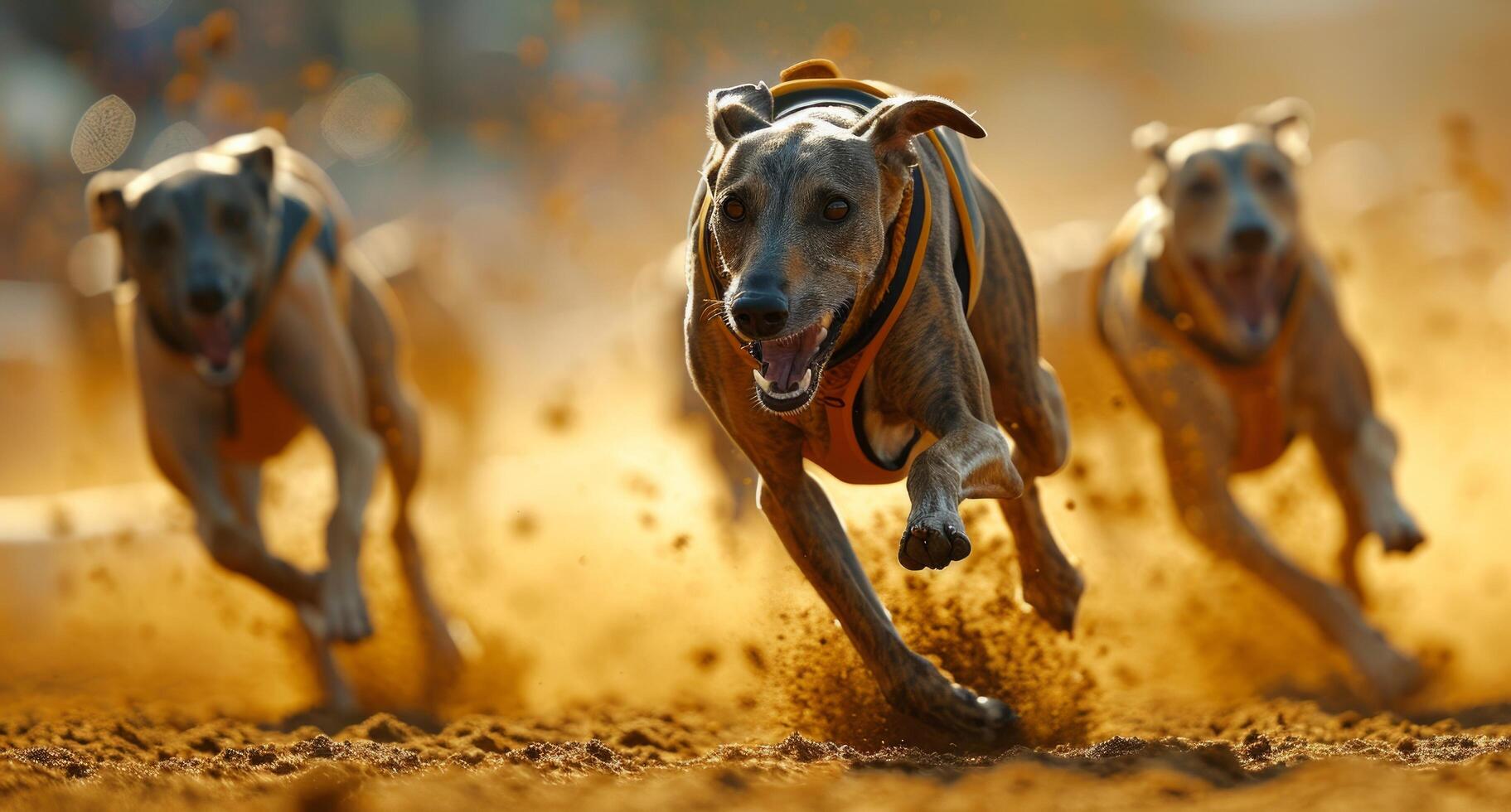 AI generated greyhounds race in a competitive race photo