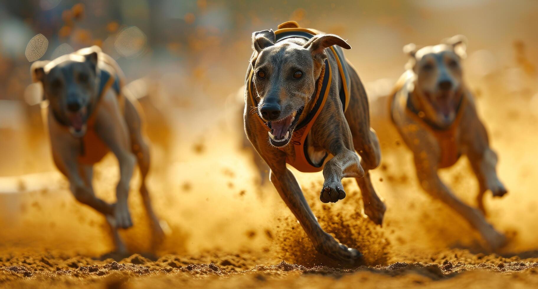 ai generado galgos carrera en un competitivo carrera foto