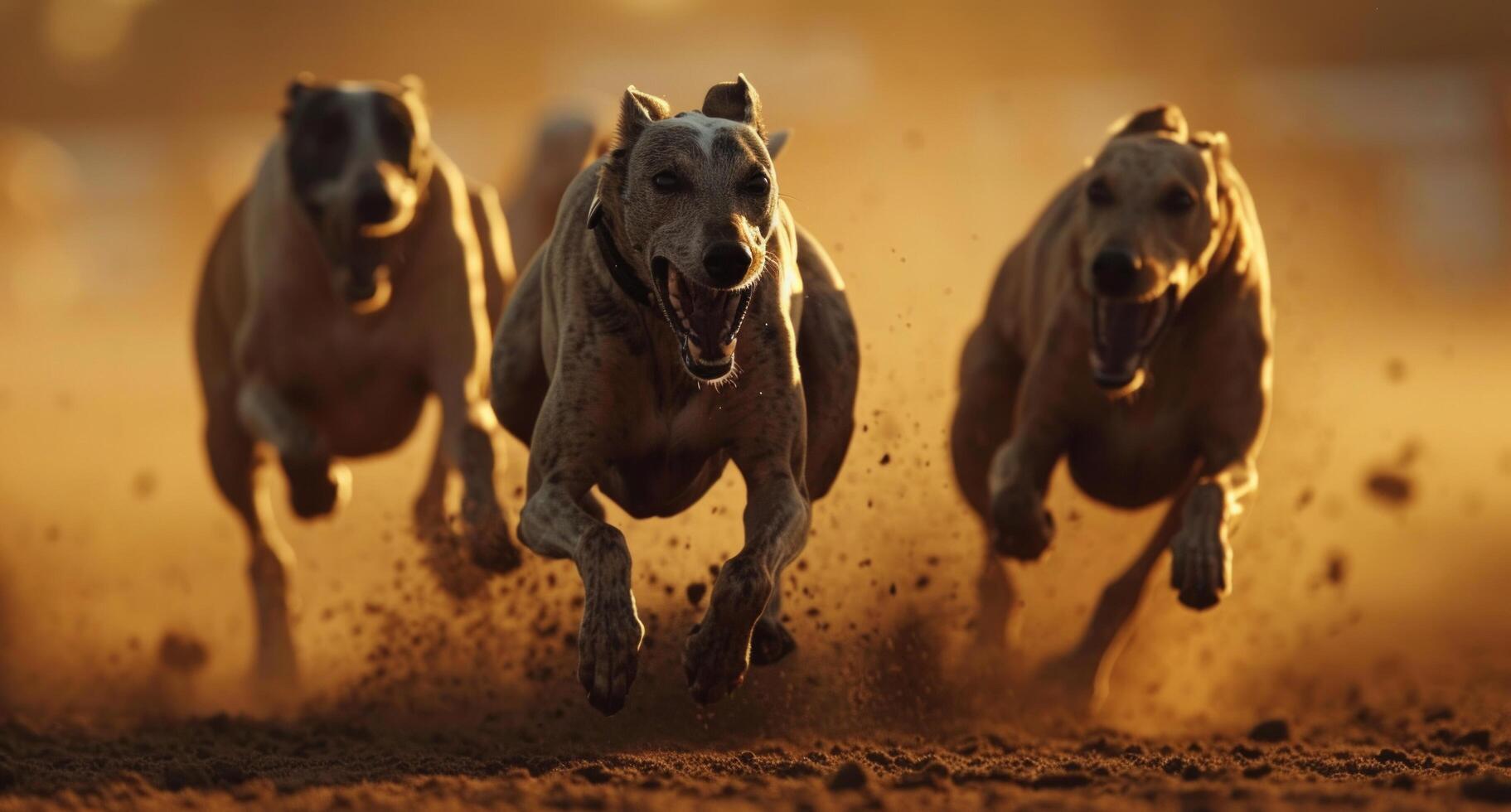 AI generated running greyhounds on the track photo