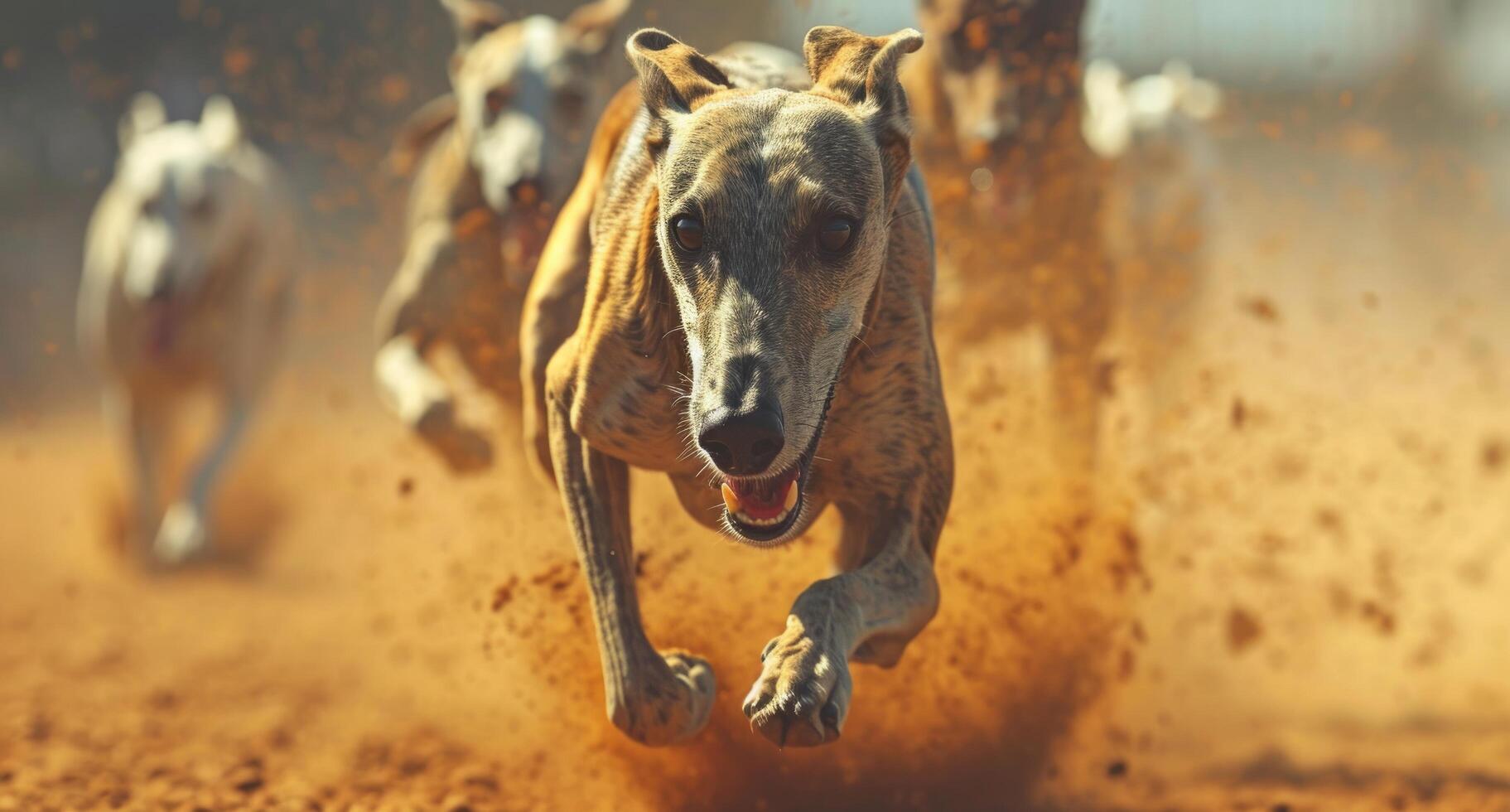AI generated running greyhounds on the track photo