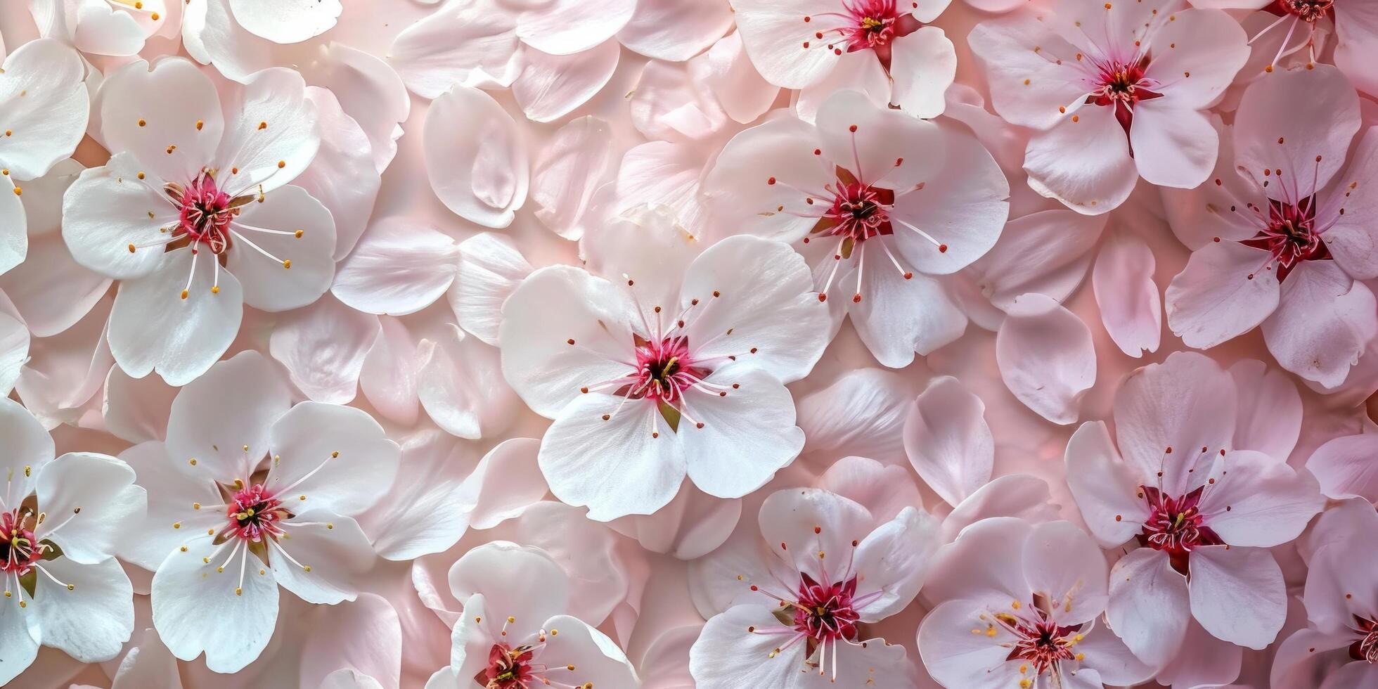 AI generated flowers with a background of petals on a white table photo