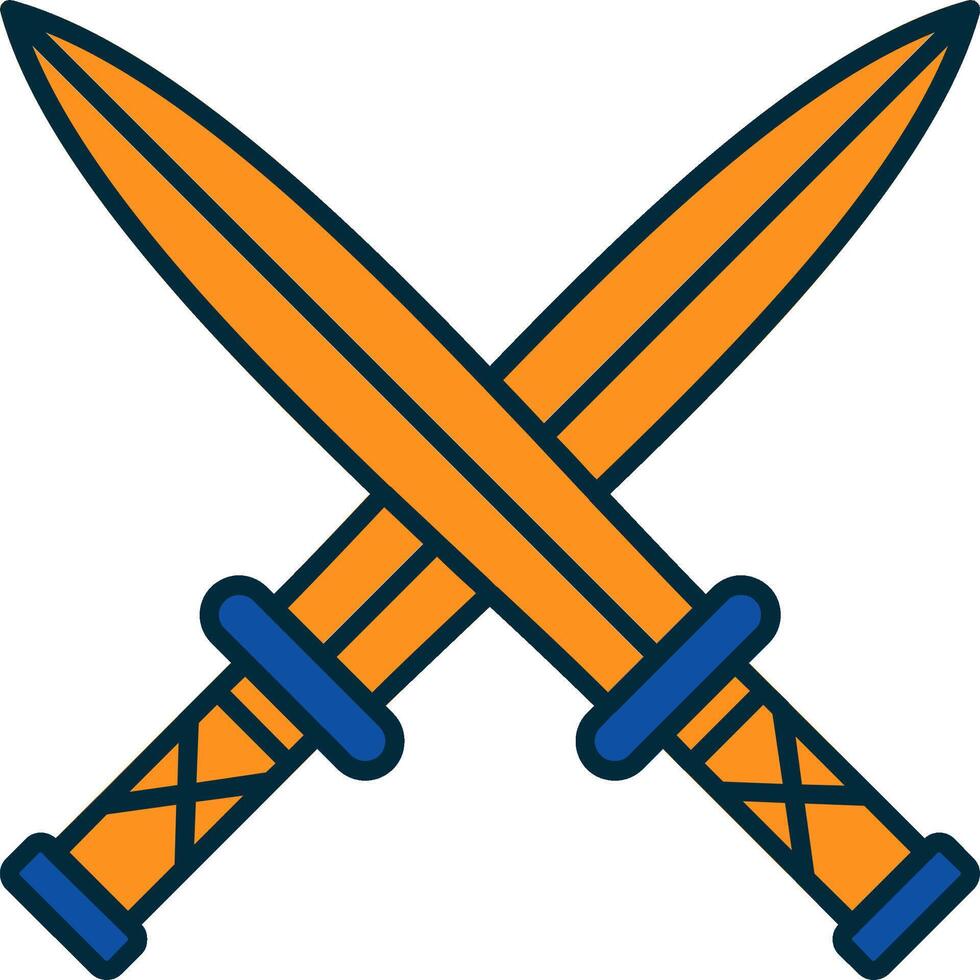 Two Swords Line Filled Two Colors Icon vector