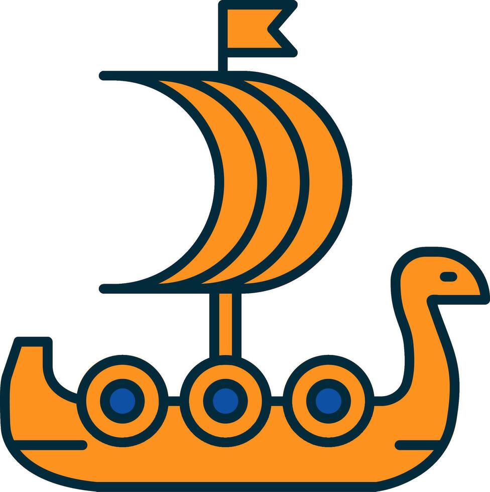 Viking Ship Line Filled Two Colors Icon vector