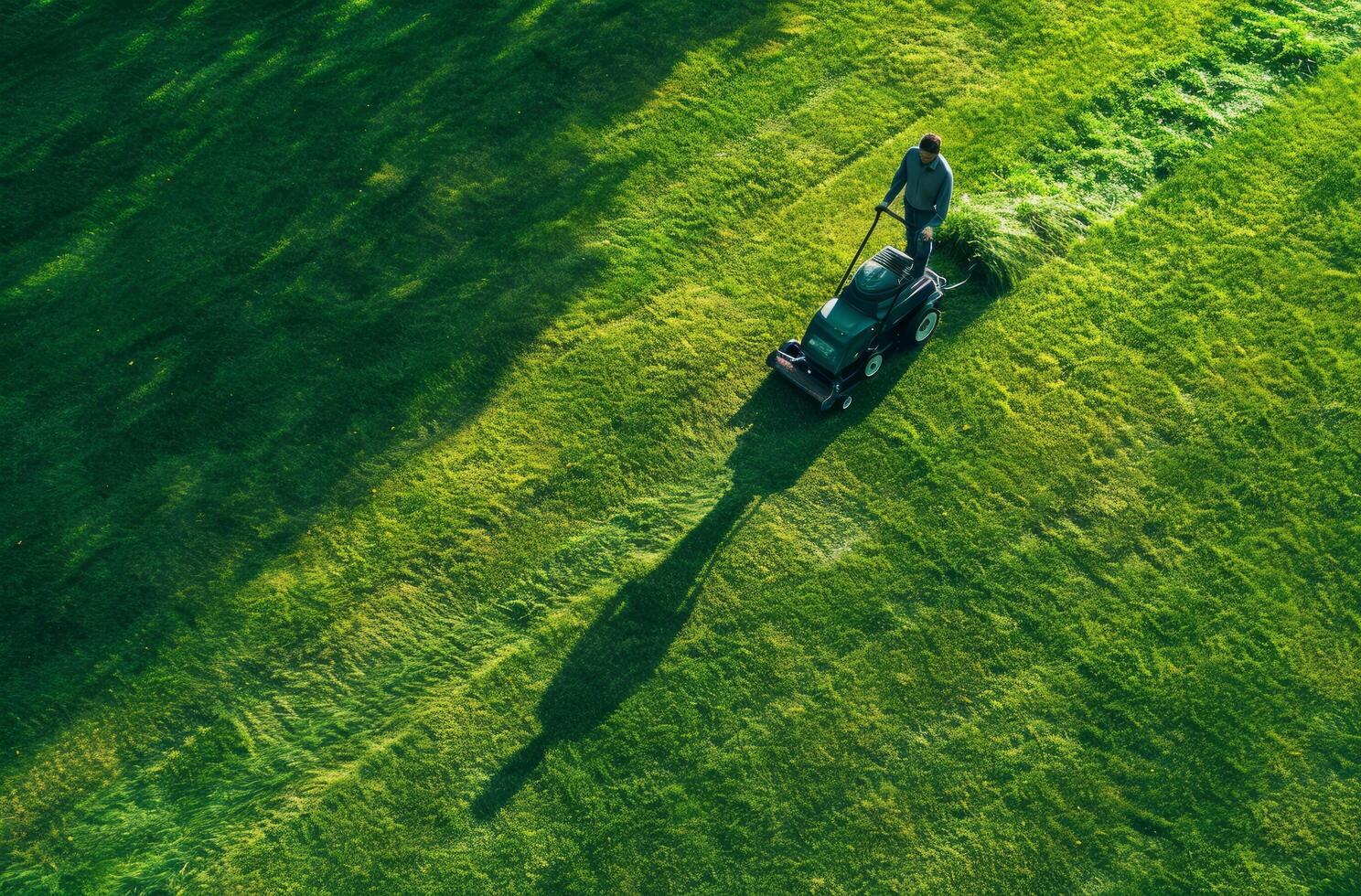 AI generated person's mowing lawn of grass photo