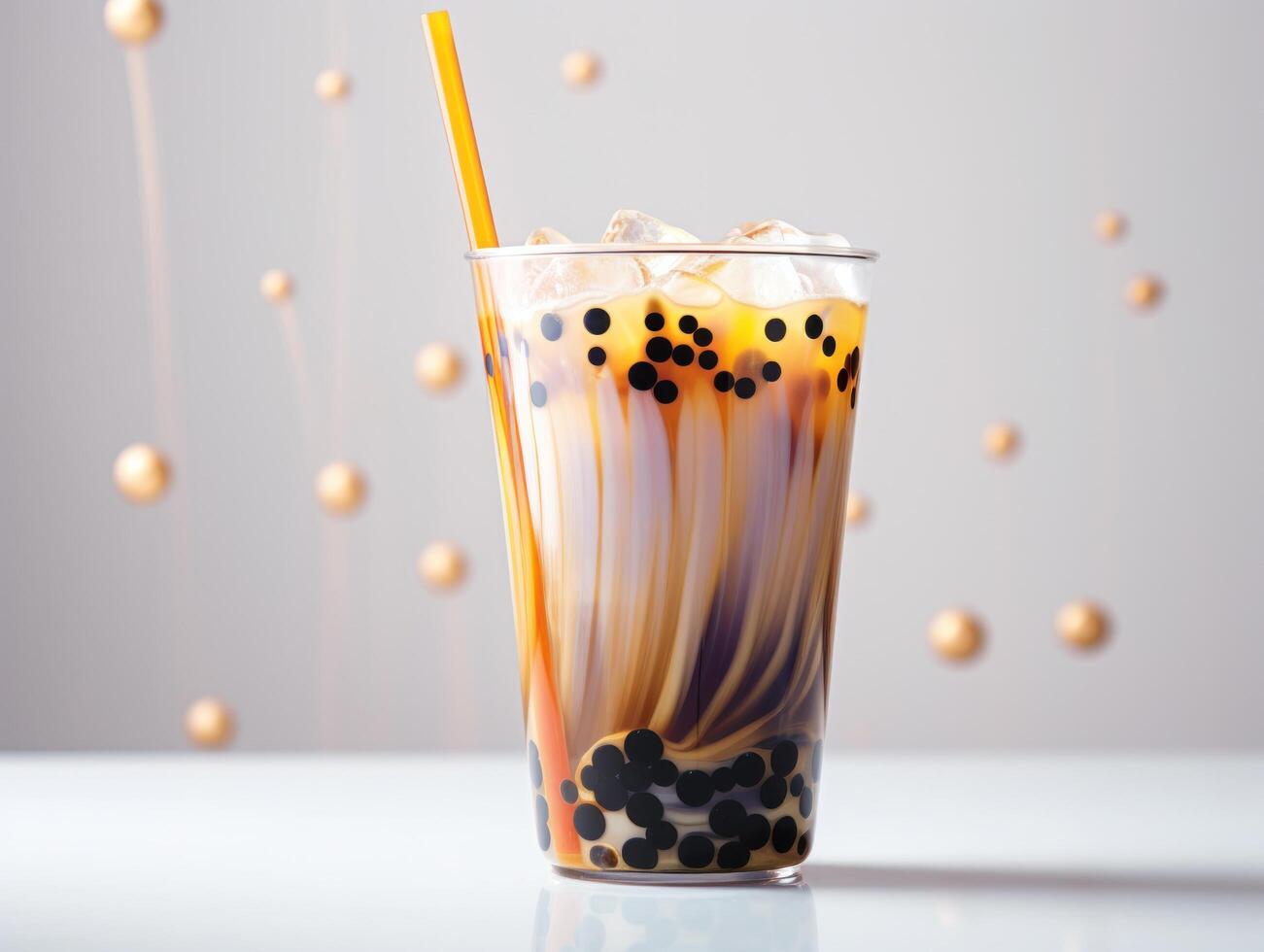 AI generated a cup of bubble tea with sticks and straw photo