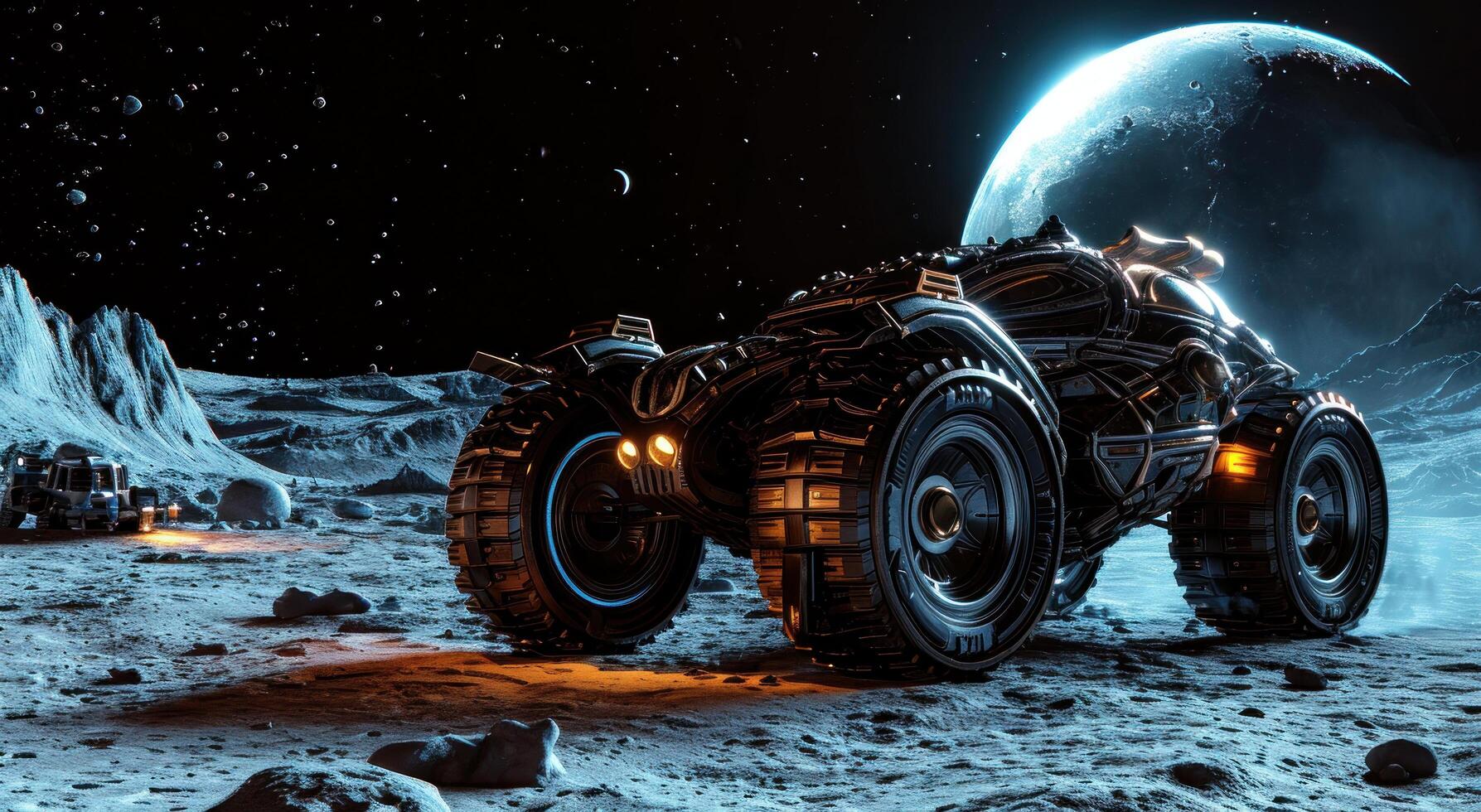 AI generated a space driven vehicle in front of a moon photo