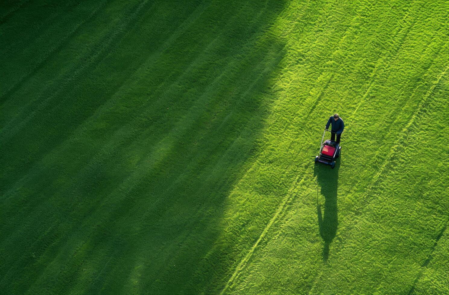 AI generated person's mowing lawn of grass photo