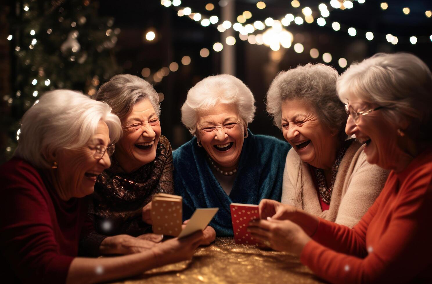 AI generated an older group of women laughing and playing cards photo