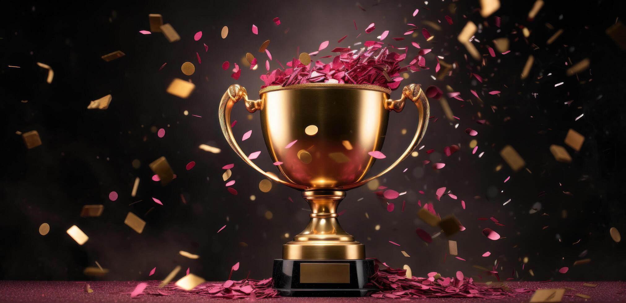 AI generated a golden trophy with confetti surrounding it photo