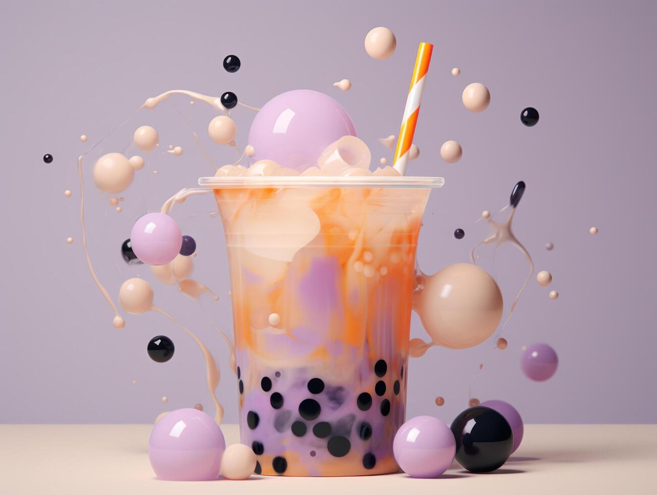 AI generated a cup of bubble tea with sticks and straw photo