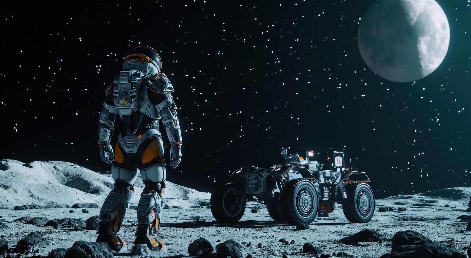AI generated an exosuit with a space rover on the moon photo