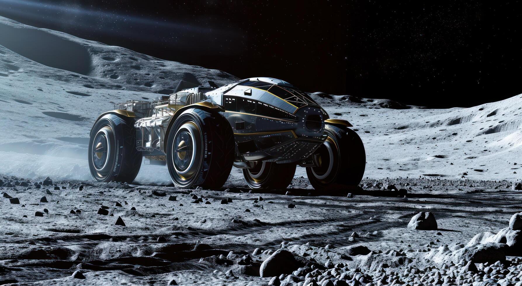 AI generated a modern, robotic spacecraft is on the moon with it's wheels off photo