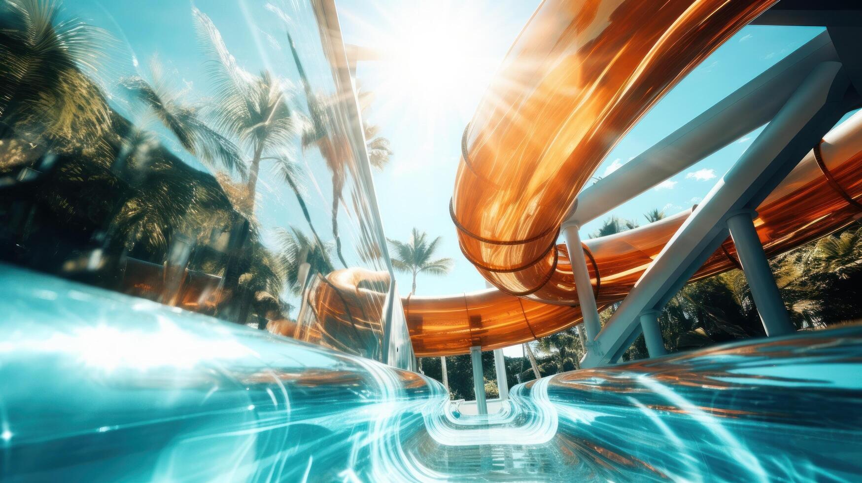 AI generated a water slide in a swimming pool with people on a rope photo