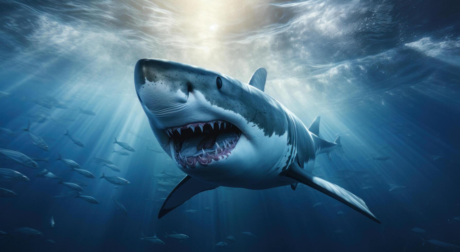 AI generated a white shark that is swimming in a beautiful underwater environment photo