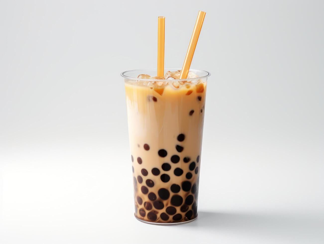 AI generated bubble tea drink on table with straw photo