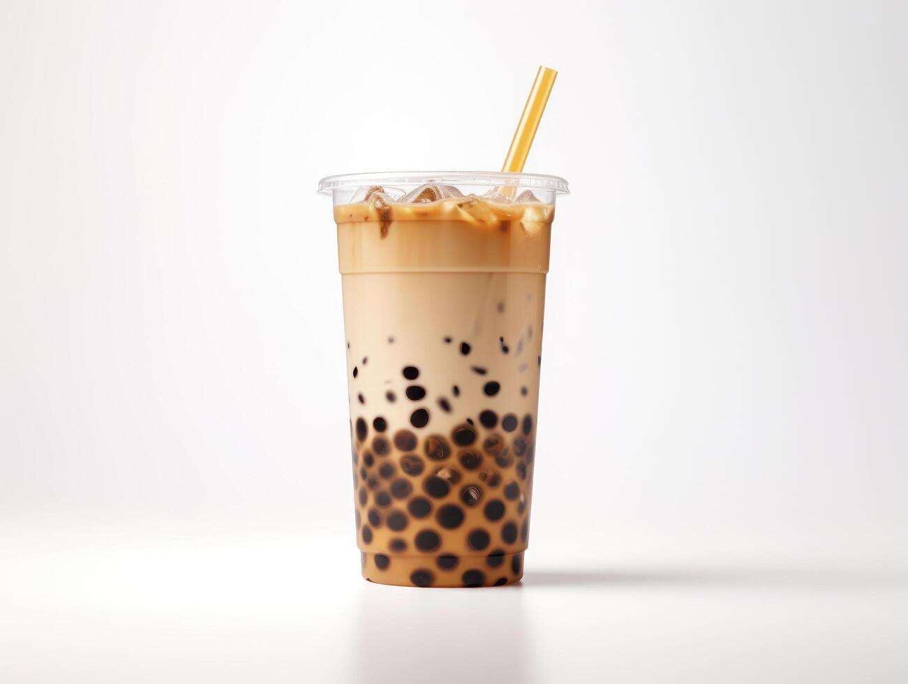 AI generated bubble tea drink on table with straw photo