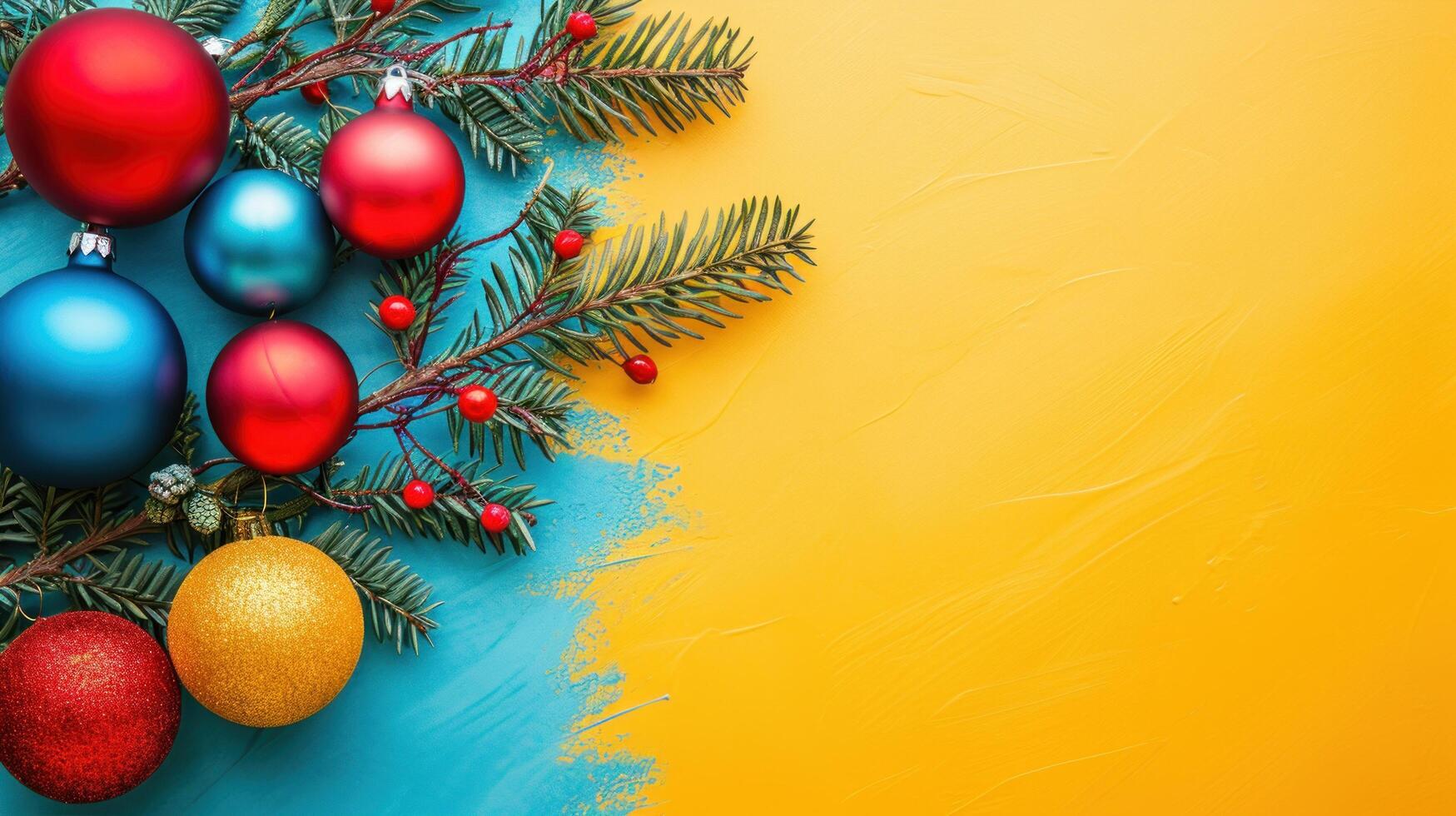 AI generated Vibrant hues of decorations create a visually stunning and festive backdrop with copy space photo