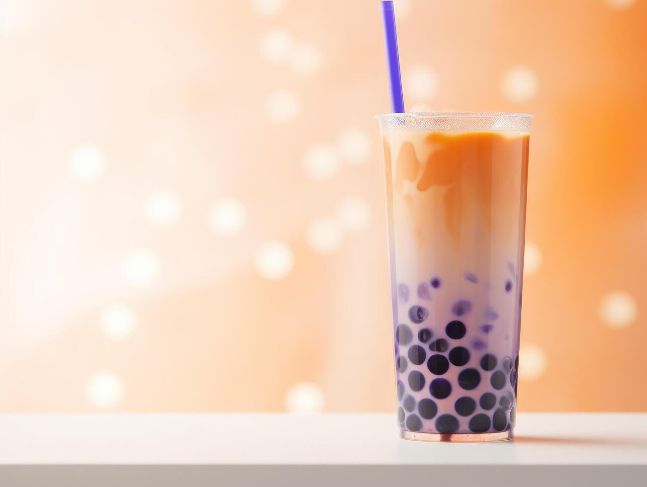 AI generated bubble tea drink on table with straw photo