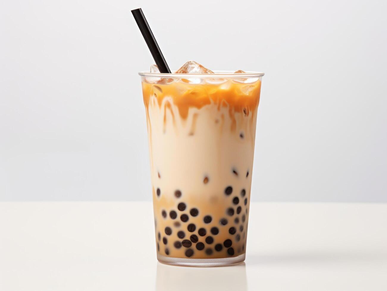 AI generated bubble tea drink on table with straw photo