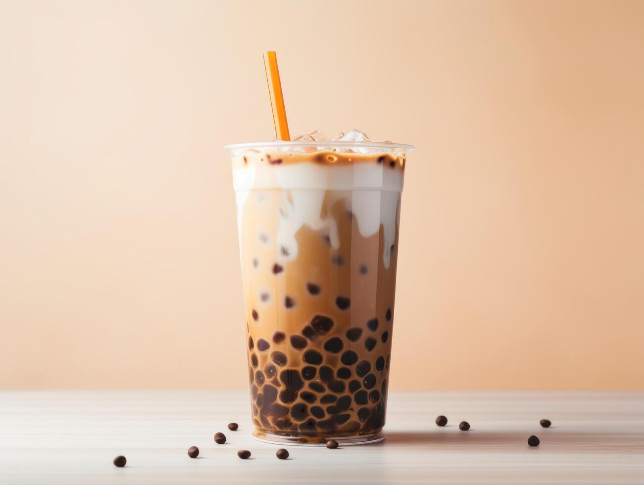 AI generated bubble tea drink on table with straw photo