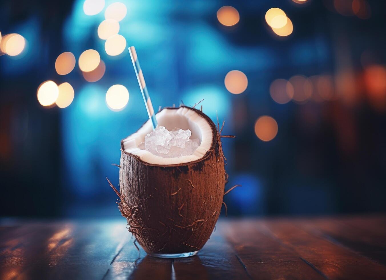 AI generated a coconut drink with a straw on top sitting photo