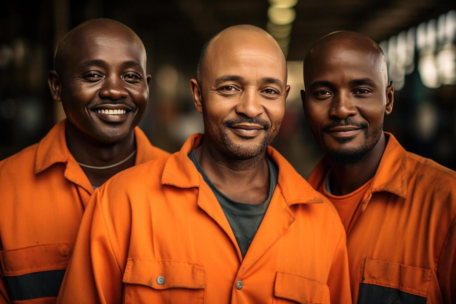 AI generated men in orange work shirts looking for work photo