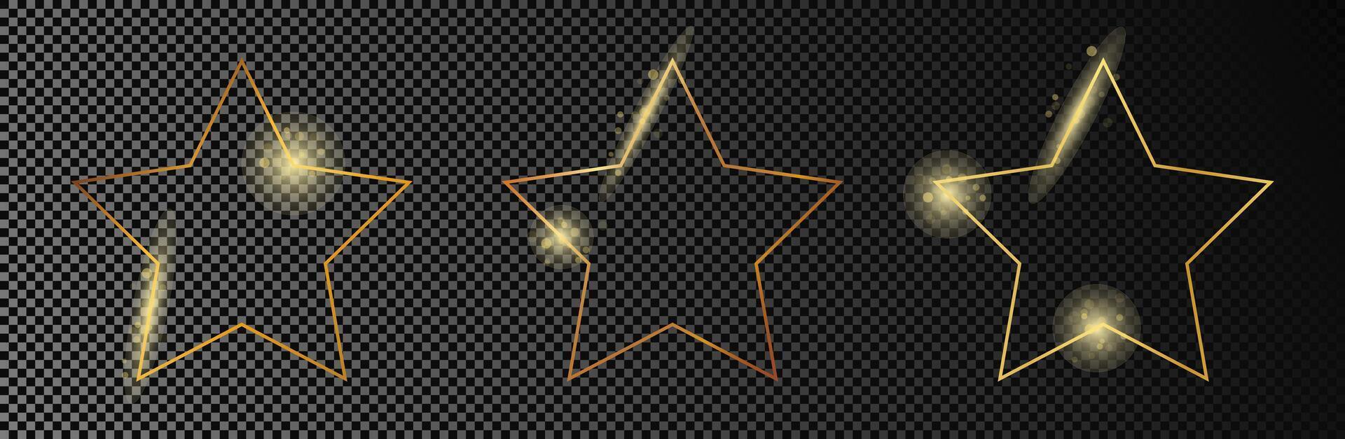 Gold glowing star shape frame vector