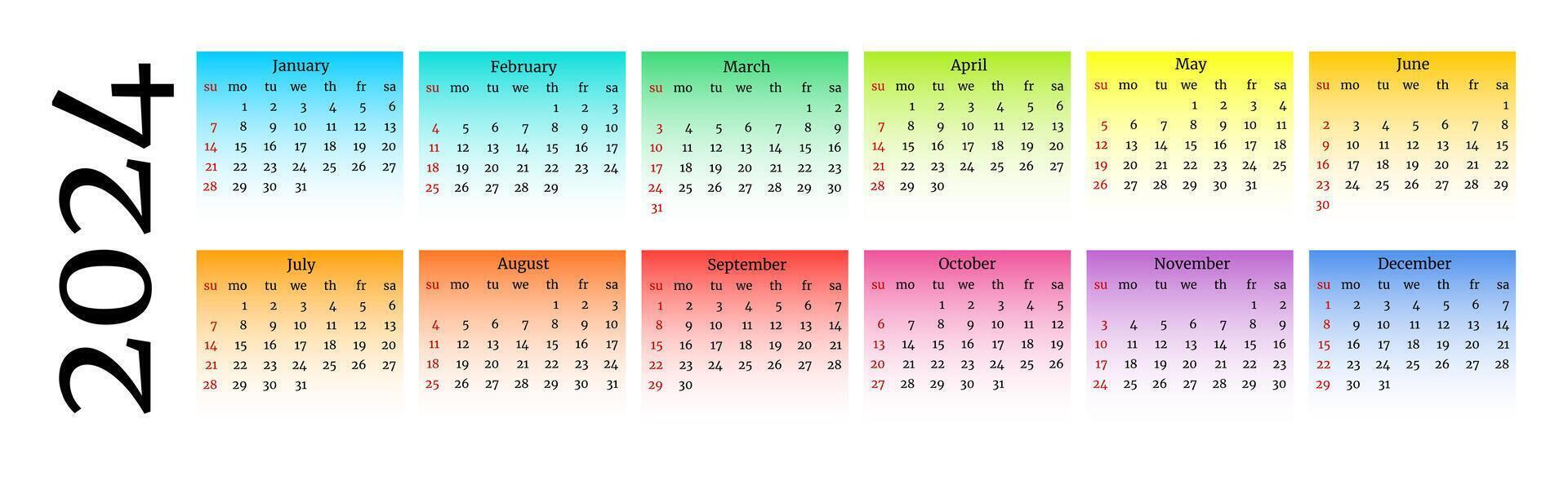 Calendar for 2024 isolated on a white background vector