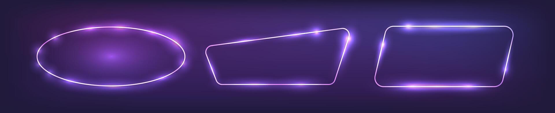 Set of three neon frames with shining effects vector