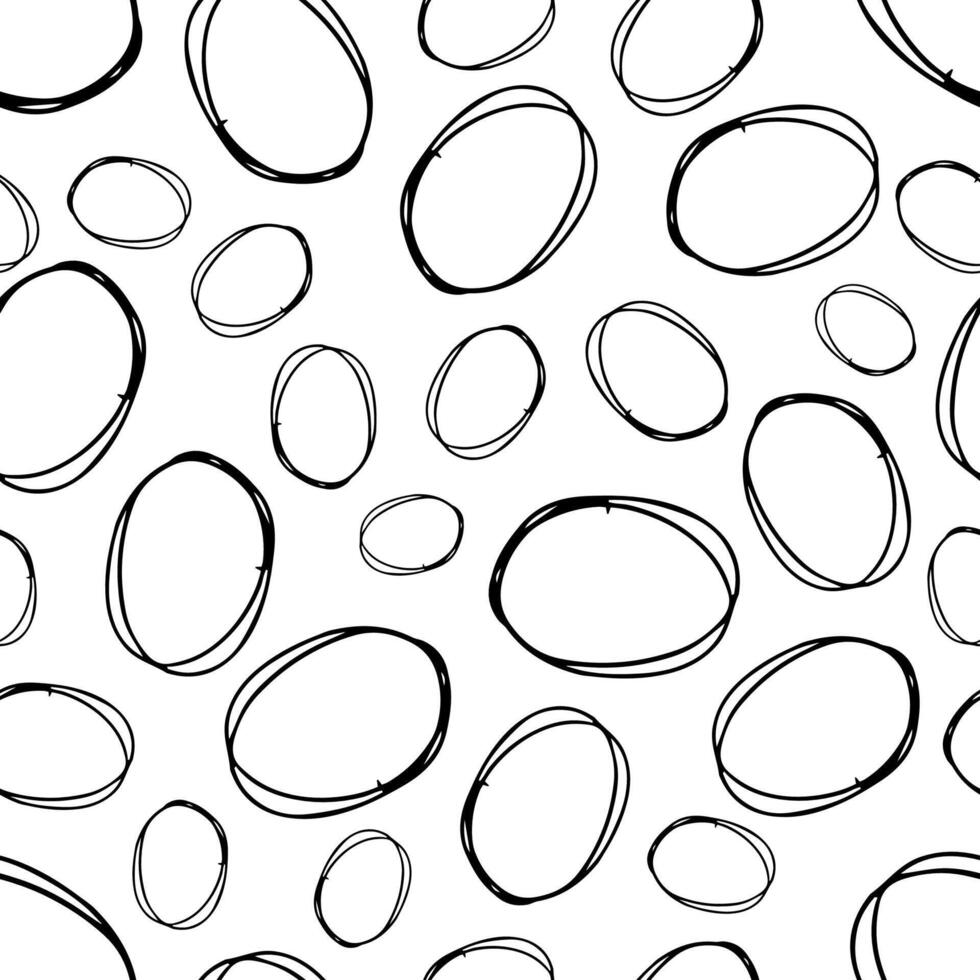 Seamless pattern with black sketch hand drawn brush scribble circles shape on white background. Abstract grunge texture. Vector illustration