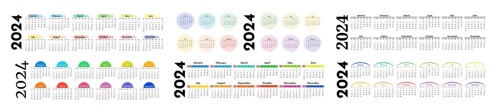 Calendar for 2024 isolated on a white background vector