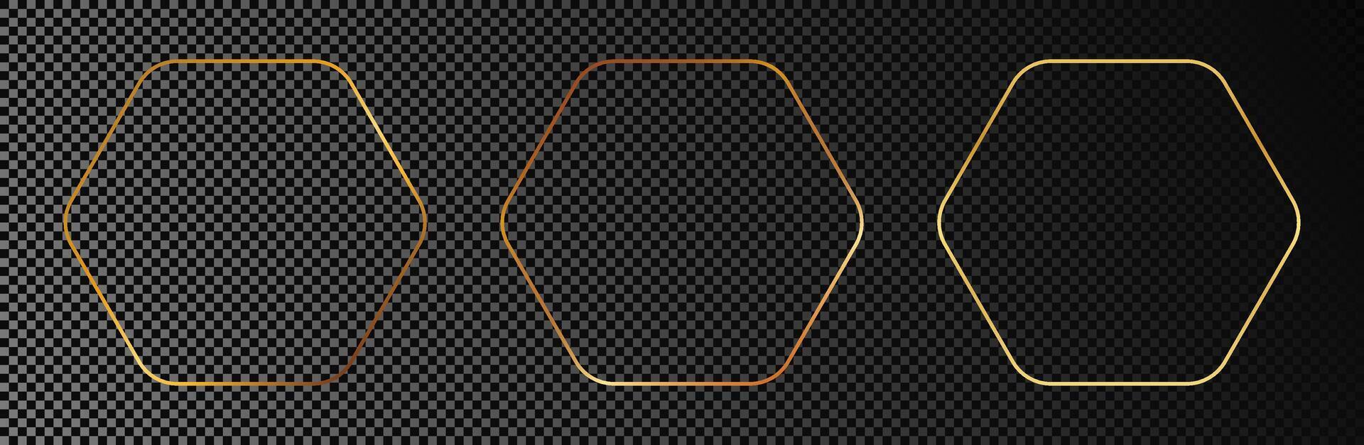 Gold glowing rounded hexagon frame vector