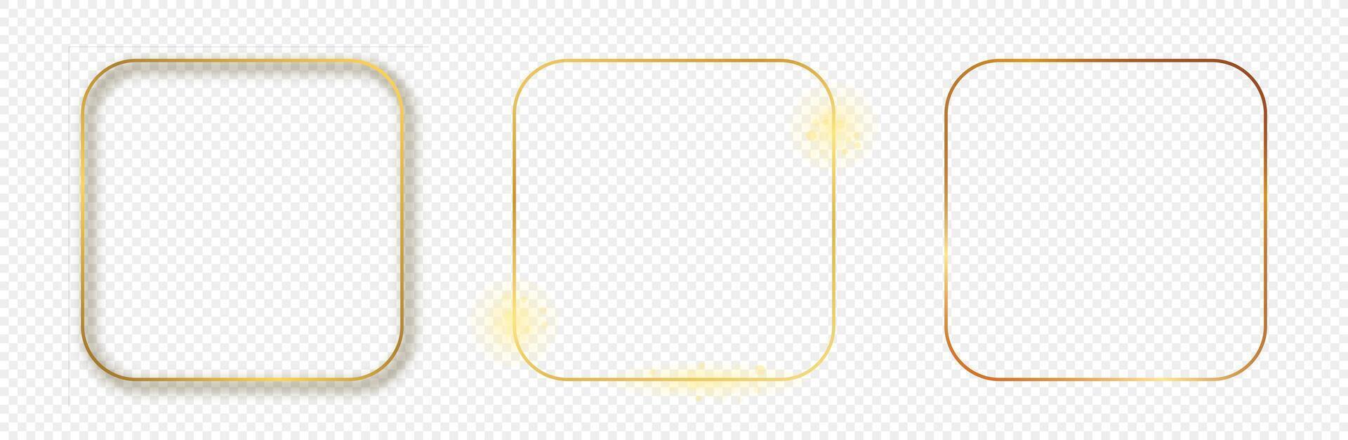 Gold glowing rounded square frame vector