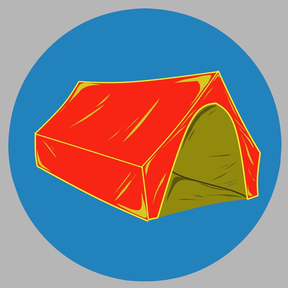 vector illustration of a flaming orange outdoor camping tent on a blue background. flat style.