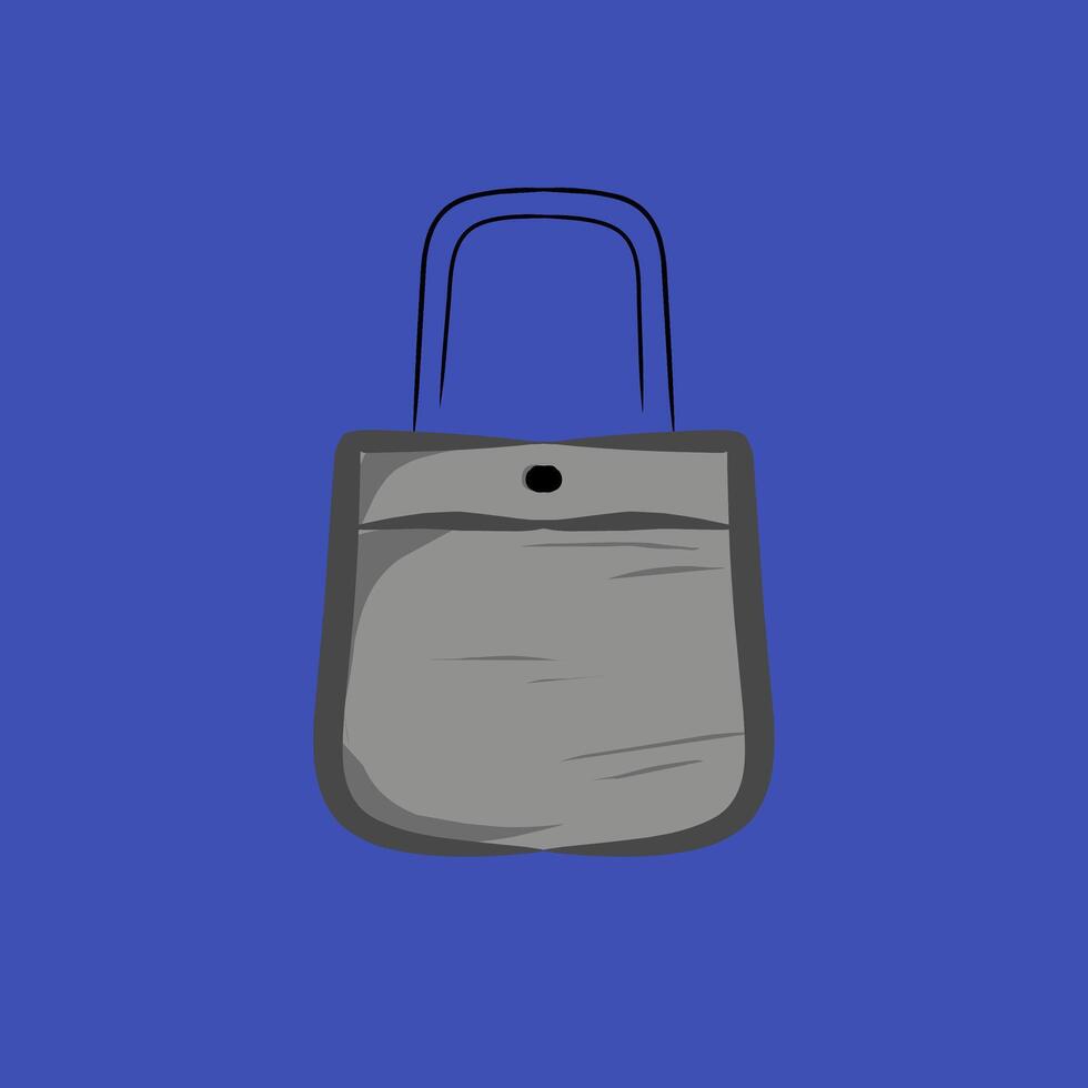 Vector illustration of a gray totebag on a blue background. flat style.