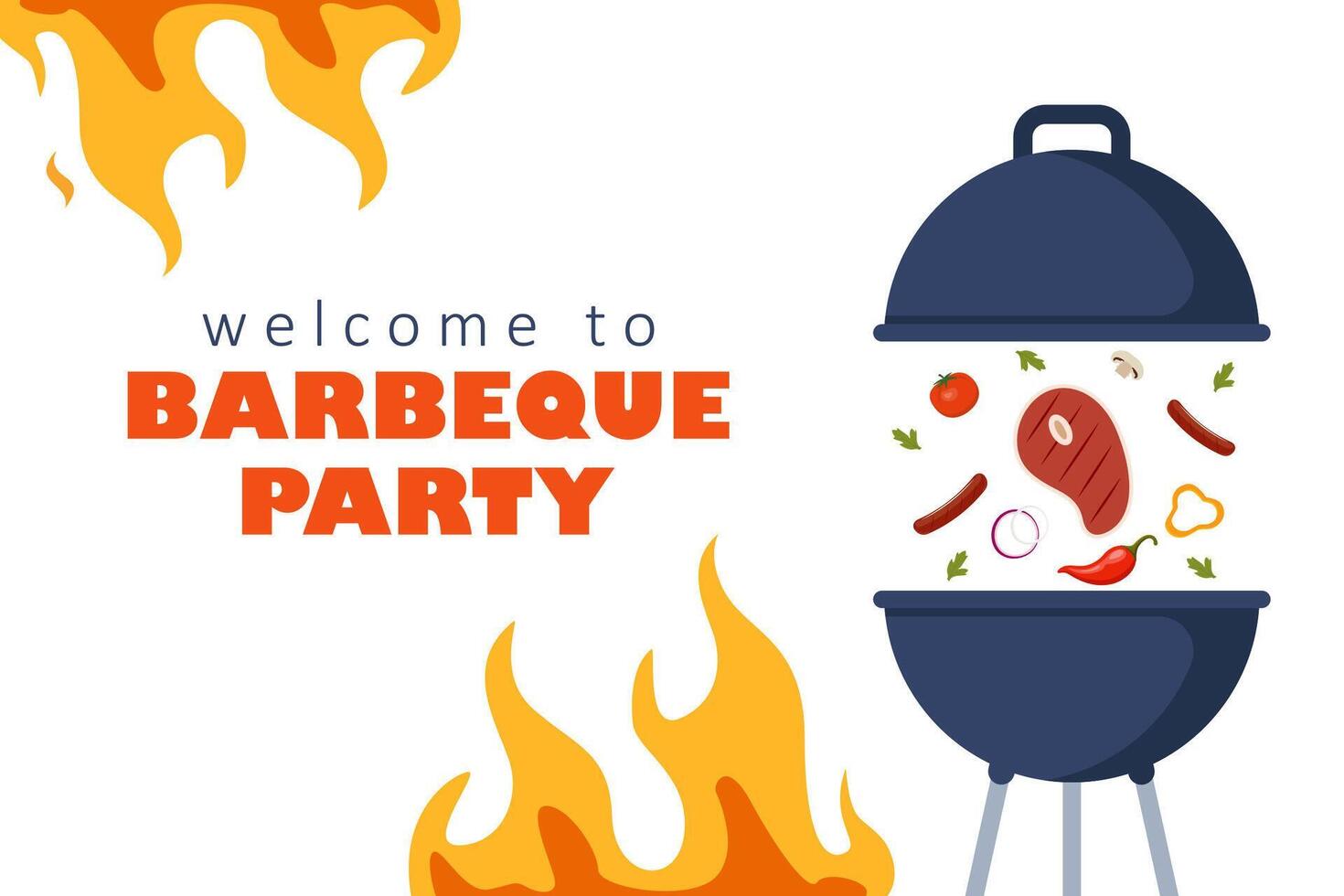 Barbeque party invitation card or poster template with grill food flyer. Vector illustration.