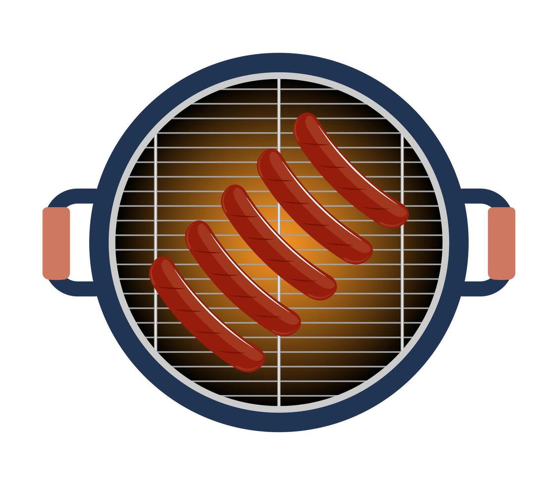 Round barbeque grill, BBQ icon, device for grilling food. Top view. Vector illustration.