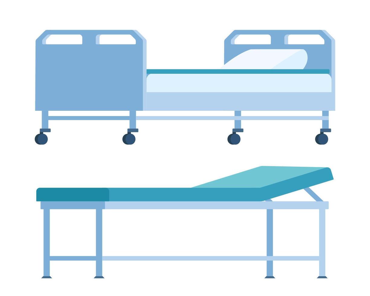 vacío hospital cama con ruedas y médico camilla médico equipo. vector ilustración.