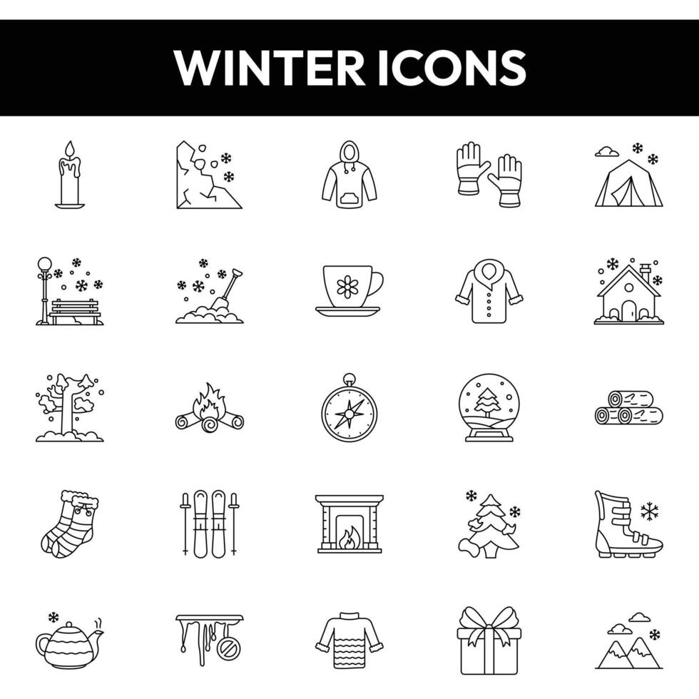 invierno iconos, invierno línea íconos vector