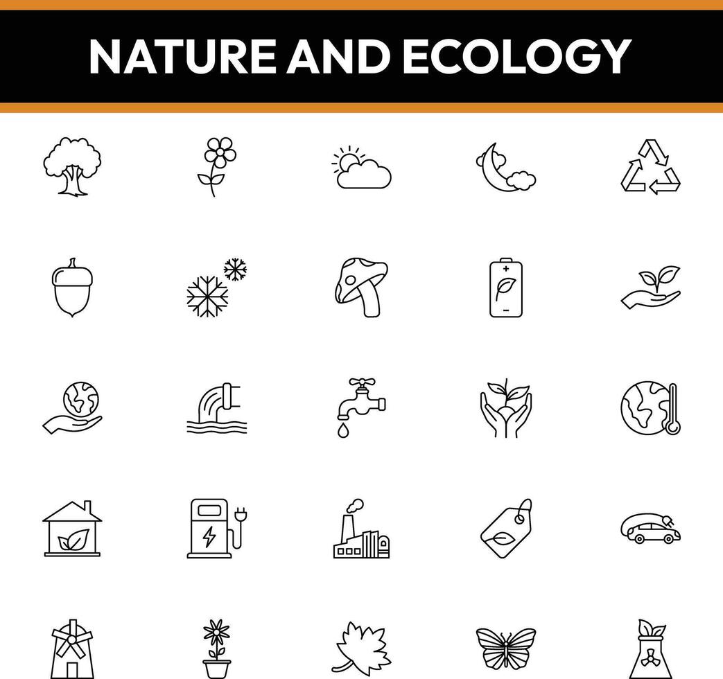 nature and ecology icons, nature and ecology line icons vector