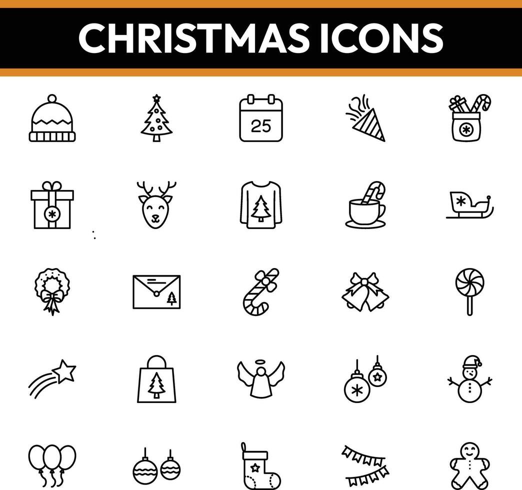 Christmas icons, Christmas icon pack, Christmas line icons vector