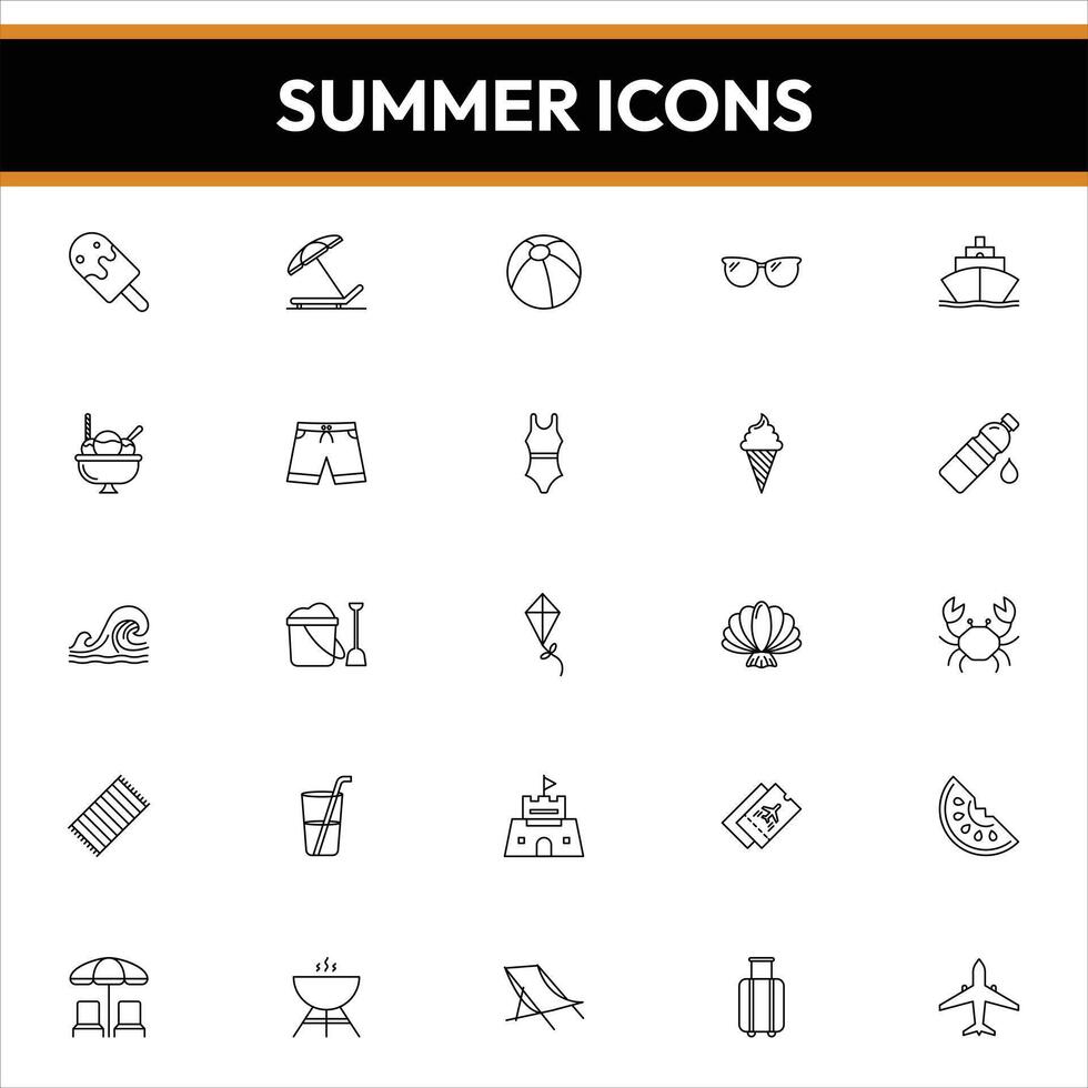 summer icons, summer line icons vector