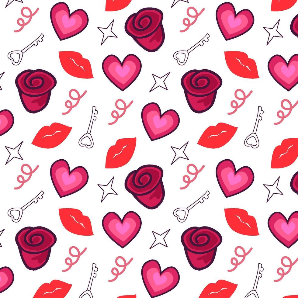 Elegant Valentine's Day pattern with roses and pink hearts vector